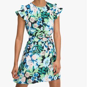 Kate Spade Full Bloom Mini Dress Short Sleeve Ruffle Floral Belted New Size 14